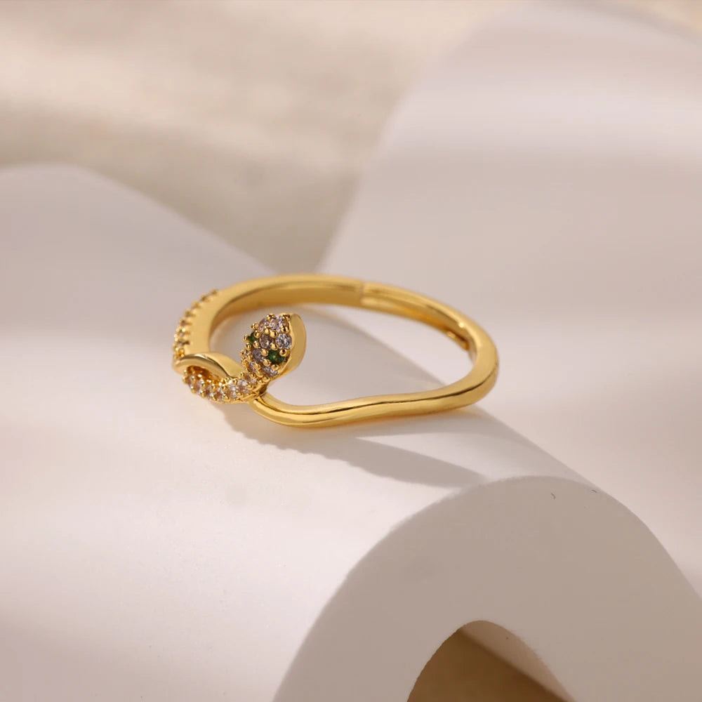 Bague Serpent Réglable en Acier Inoxydable Plaqué Or 316L – Style Gothique Vintage Unisexe