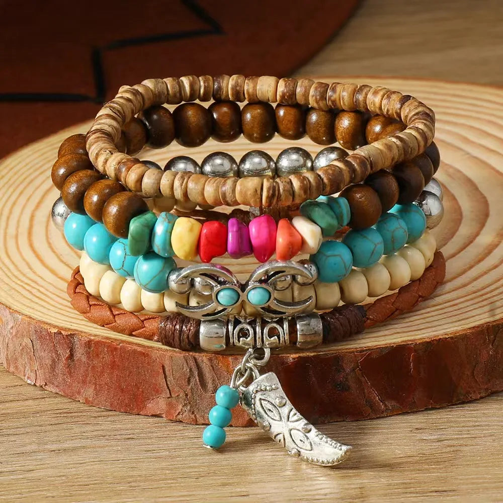 Chapeau de pays occidental tête d'animal feuille plume femmes Bracelets porte-bonheur femmes Bracelets en cuir hommes bracelet en gros bijoux cadeau