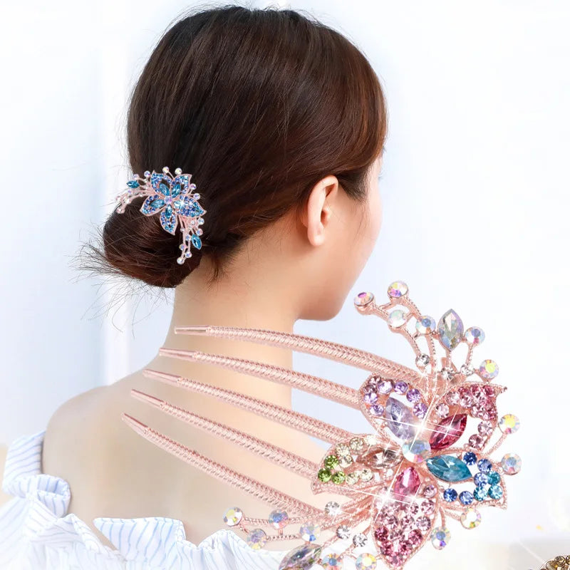 Pinces à cheveux à fleurs en cristal, peignes à chignon, épingles à cheveux brillantes pour femmes, accessoires pour cheveux