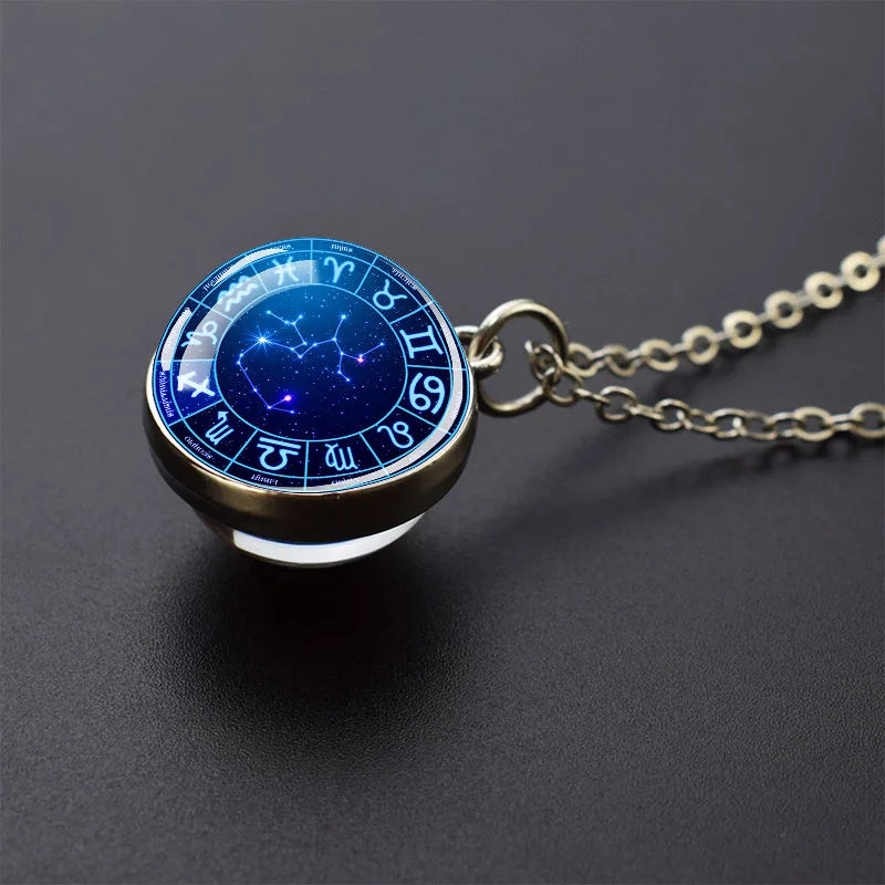 Pendentif boule de verre double face pour femme, signes du zodiaque, équiprésidence, 12 constellations, planète, bélier, lion, vierge, bijoux, cadeau