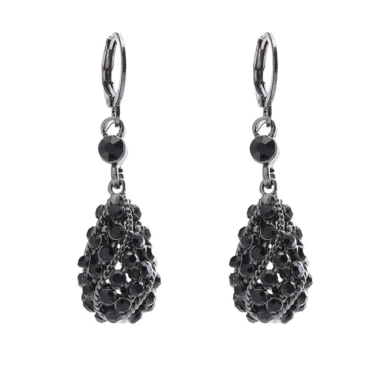 Boucles d'oreilles pendantes en forme de goutte de cristal noir pour femmes, strass brillants, goutte d'eau, bijoux cadeau de fête