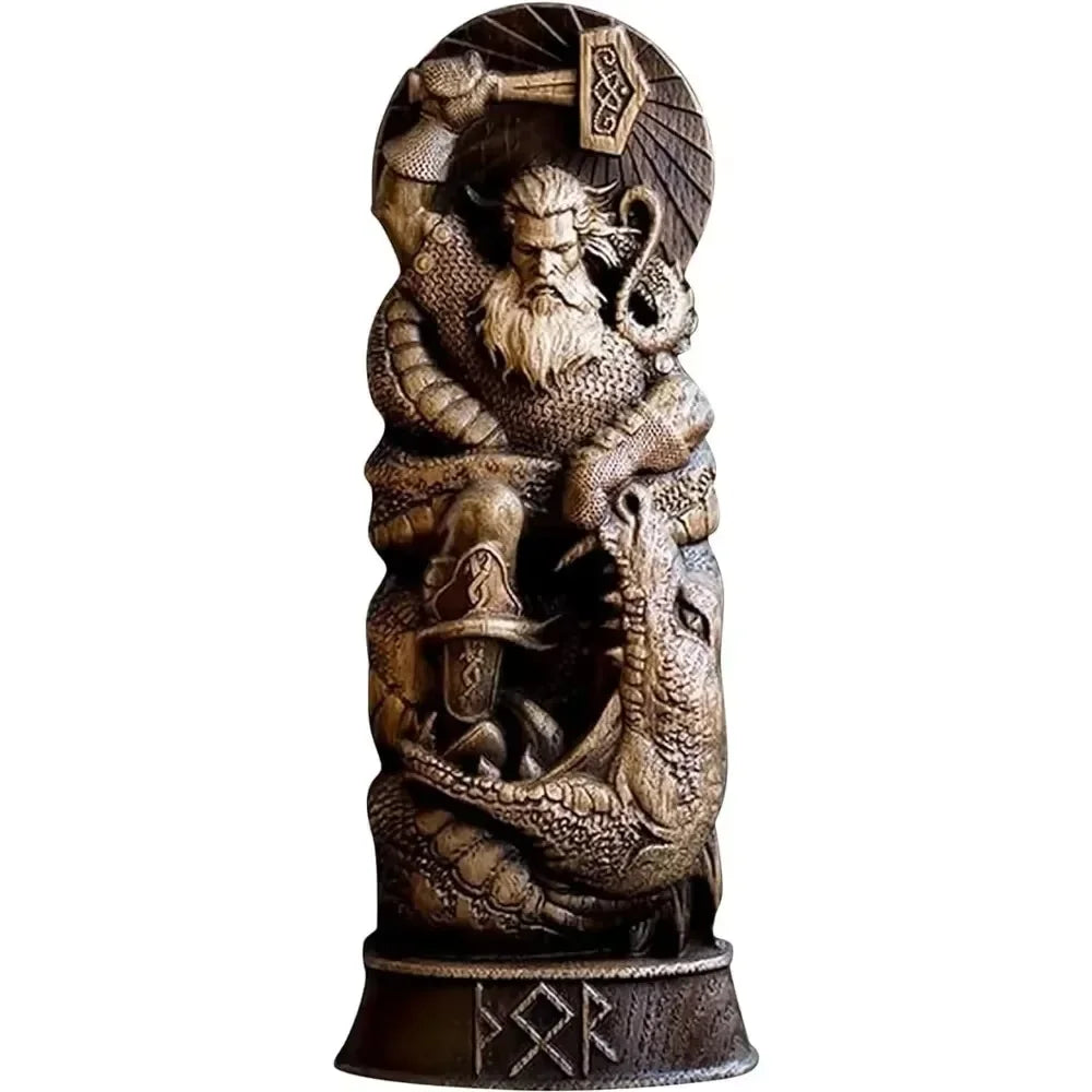 Statue Panthéon Scandinave en Résine pour Dieu Nordique, Armoire à Vin, Sculpture d'Étagère T1, Podium (Thor)