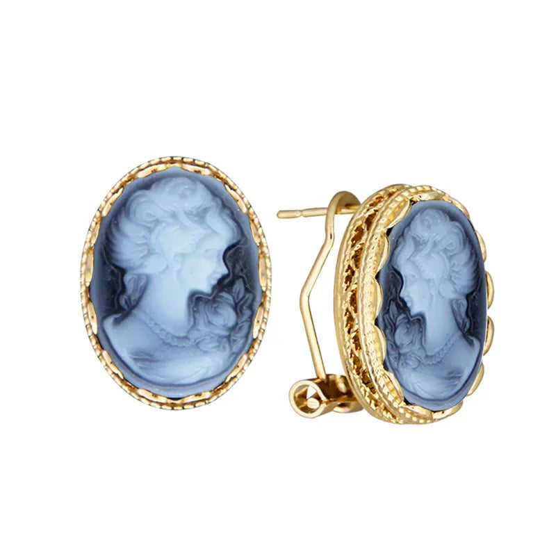 Boucles d'oreilles ovales pour femme, 6 couleurs, reine, camée, couleur or, rose, bleu, gris, bijoux de mode