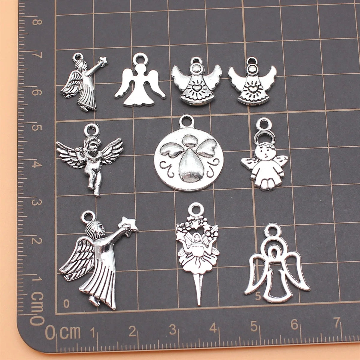 Collection de breloques d'ange en argent antique, document de bricolage, bijoux exécutifs, 10 styles, 1 pièce, 10 pièces