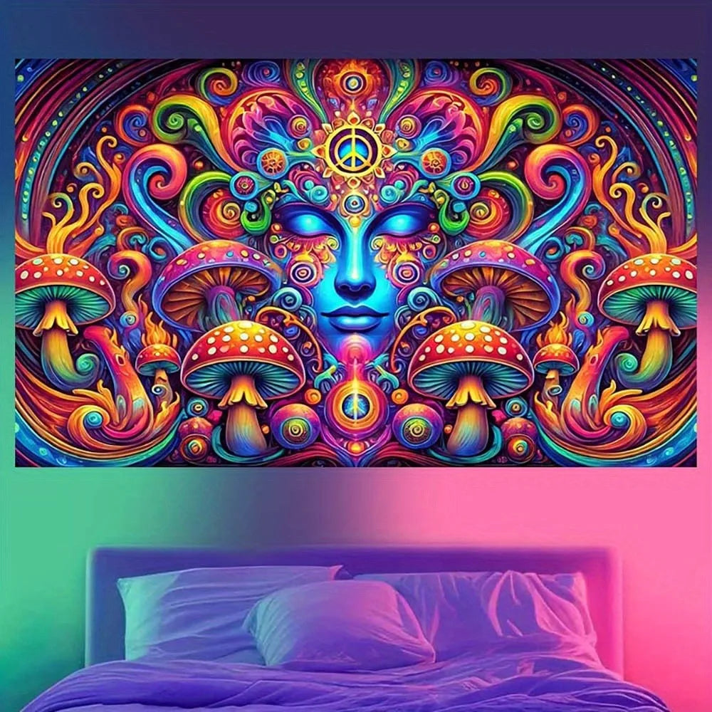 Tapisserie Mandala champignon Trippy: artistique psychédélique, tapisserie UV tenture murale chambre décoration de fête à domicile