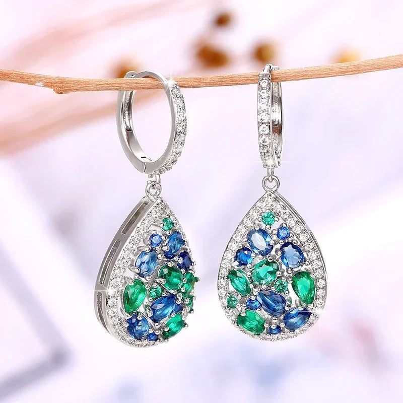 Boucles d'oreilles en zircone cubique bleu vif/vert pour femmes, Design Chic, accessoires d'oreille de mariée de mariage, bijoux de fête à la mode, 2025