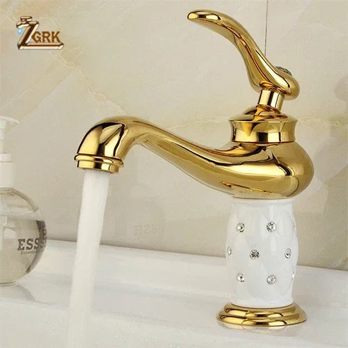 ZGRK robinets de lavabo diamant or robinet de salle de bains mitigeur à poignée unique mélangeur d'eau chaude et froide grue bain robinet mitigeur en laiton