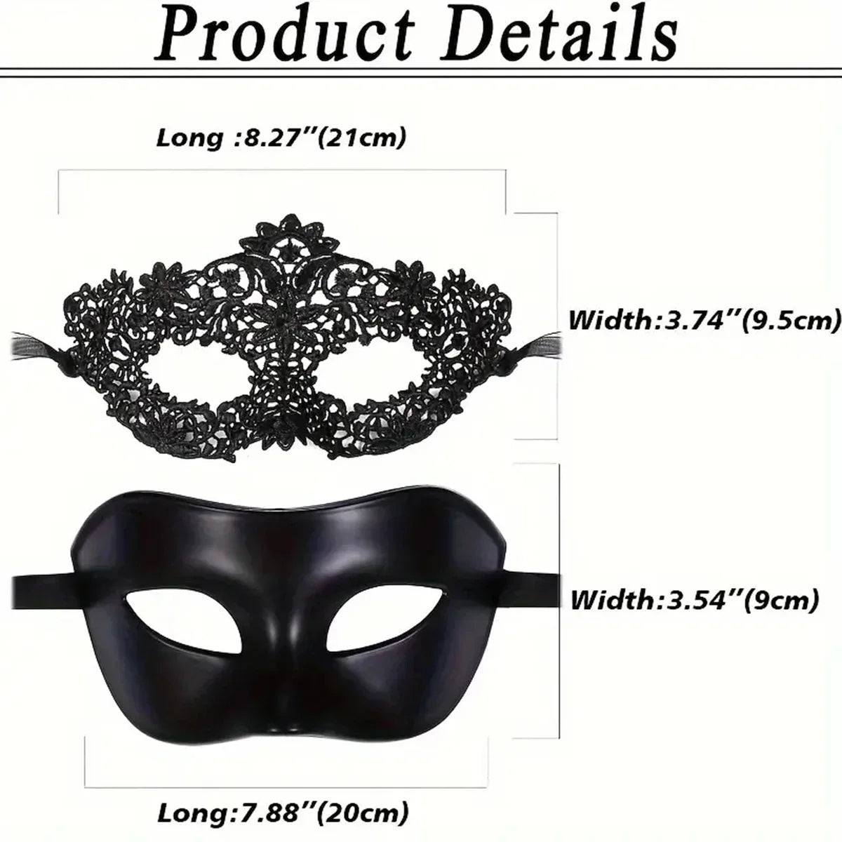 Ensemble de 2 masques de mascarade élégants en dentelle noire pour couples – Parfait pour les fêtes vénitiennes, le Mardi Gras et les célébrations d'Halloween.