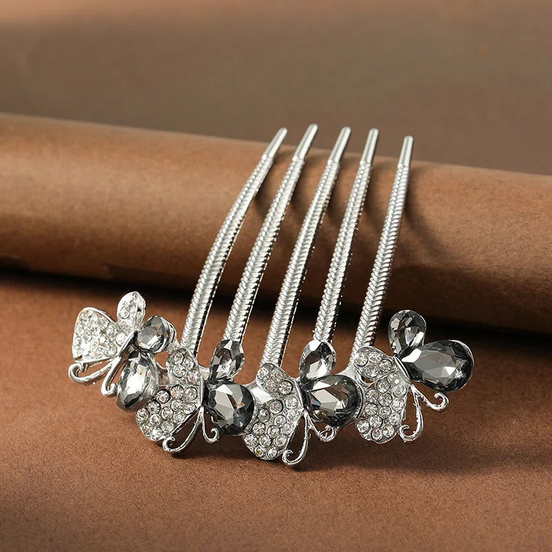 Peigne à cheveux papillon en diamant de Style Antique pour femmes, pince à cheveux florale à l'arrière de la tête, accessoire élégant pour cheveux