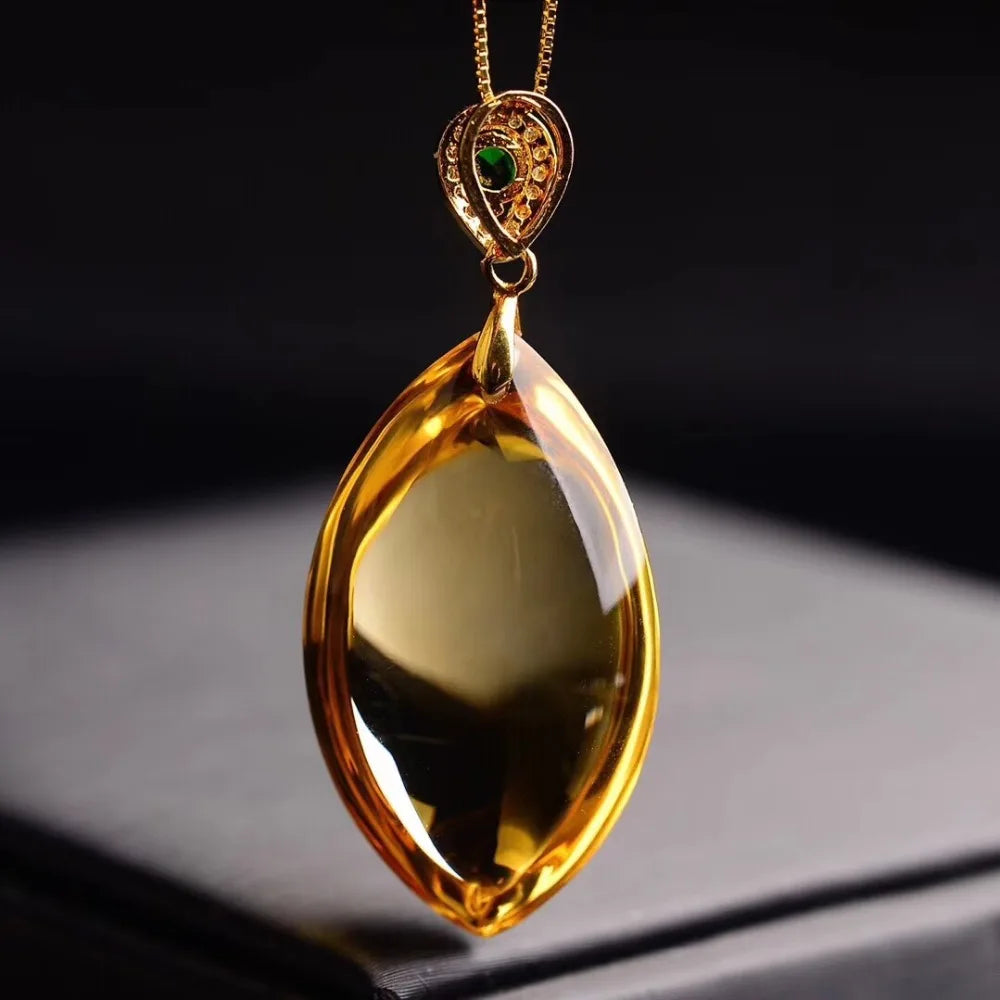 Pendentif Quartz en Forme de Goutte d'Eau pour Femme, Pierre Naturelle, Couleur Jaune, 38x15mm, Collier de Perles à la Mode, AAA