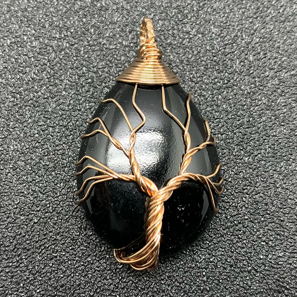 Pendentif en pierre naturelle pour femme, breloques en cristal, arbre de vie fait à la main, goutte d'eau, bijoux de déclaration, cadeau de bricolage, mode
