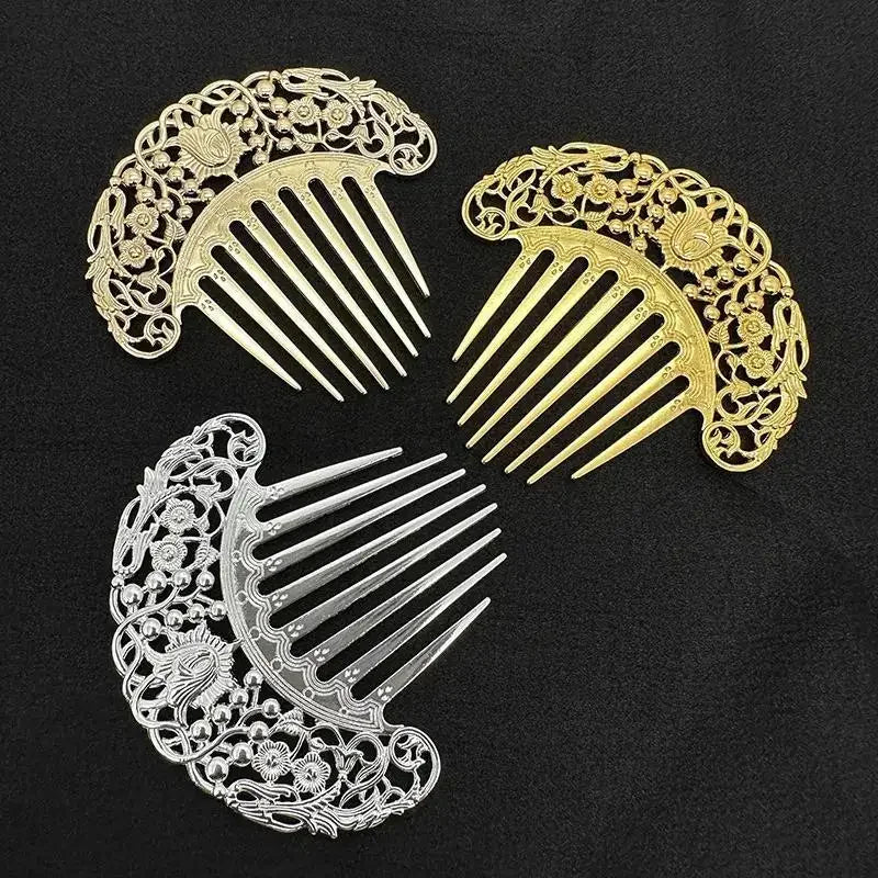 Épingle à cheveux chinoise rétro, peigne à cheveux, plat Hanfu, ornement de cheveux, sculpté creux, ornement doré, peigne en métal, nouveau