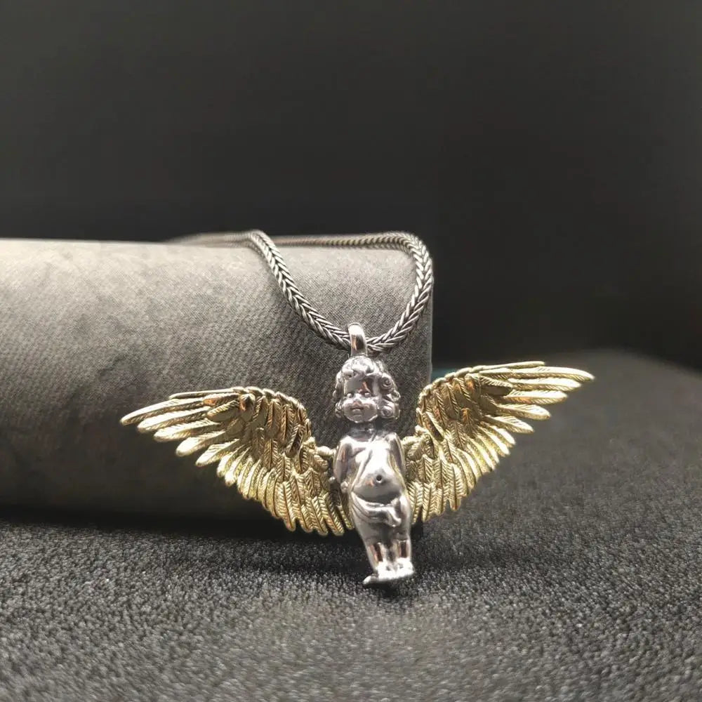 Collier ange gardien couleur or pendentif ailes d'ange Style rétro pendentif bijoux en gros