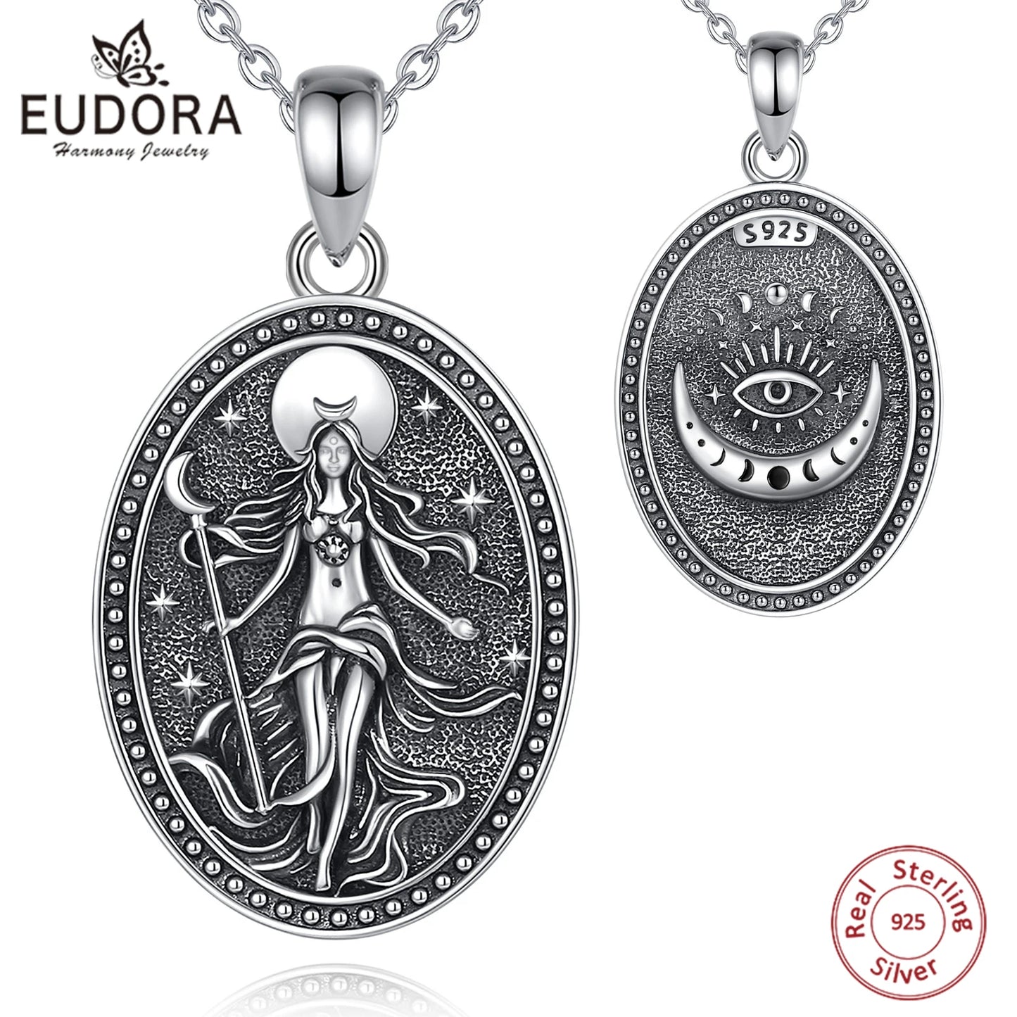 Eudora 925 argent Sterling NYX lune déesse collier Wicca païen amulette pendentif hellenique bijoux beau cadeau pour femmes hommes