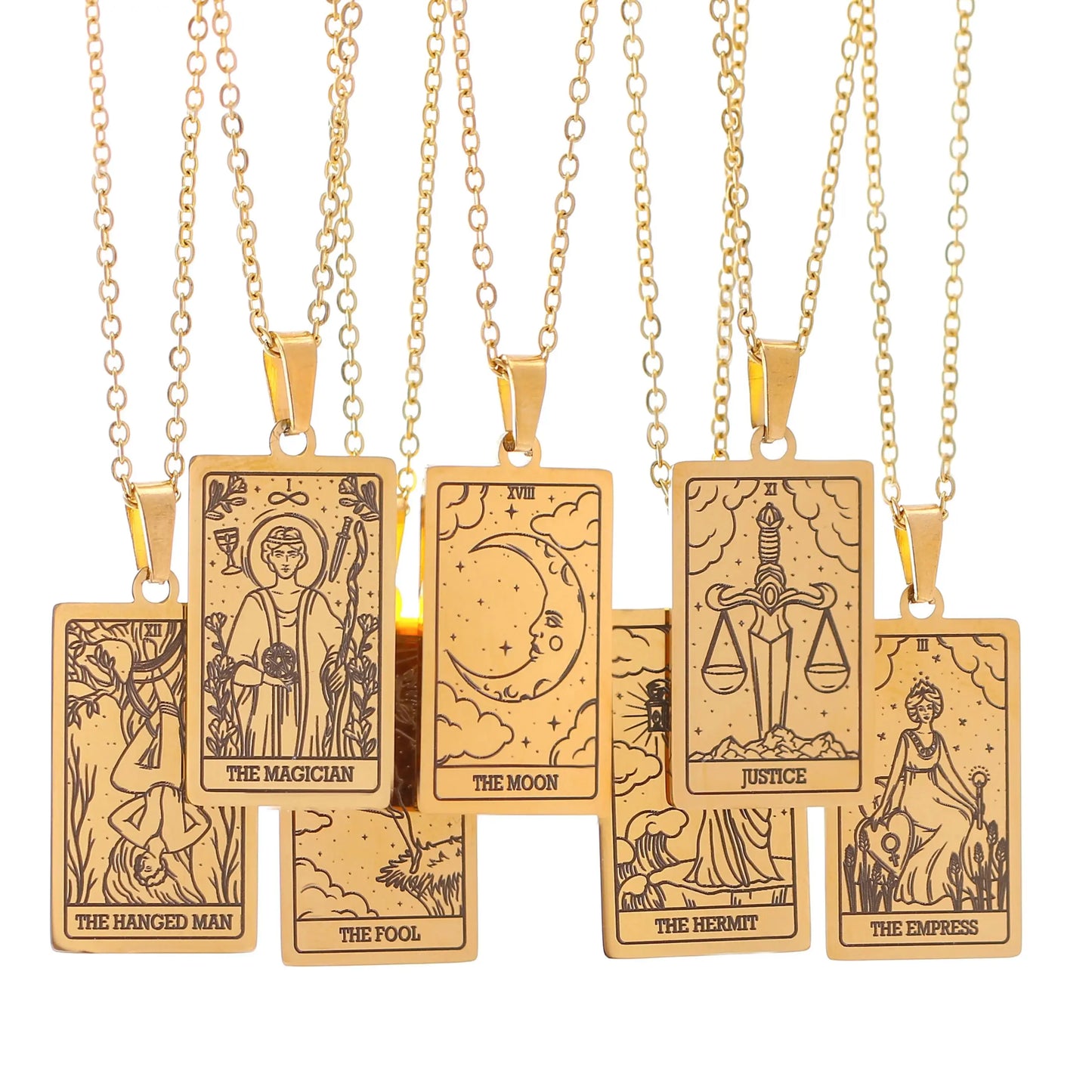 Collier de carte de Tarot en acier inoxydable, amulette porte-bonheur, bijoux ras du cou pour femmes, pendentif magicien/étoile/lune/soleil, vente en gros