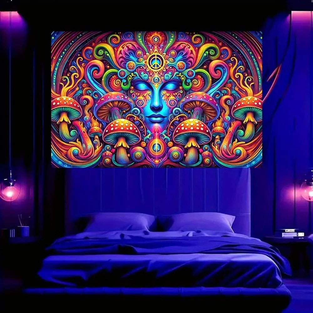 Tapisserie Mandala champignon Trippy: artistique psychédélique, tapisserie UV tenture murale chambre décoration de fête à domicile