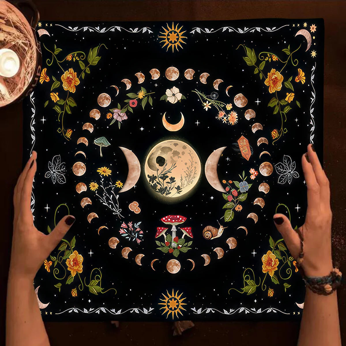 Nappe de carte de Tarot arbre de vie, nappe de plantes de Phase de lune pour Tarot de sorcière Wicca, tissu d'autel, tapis de carte de Divination