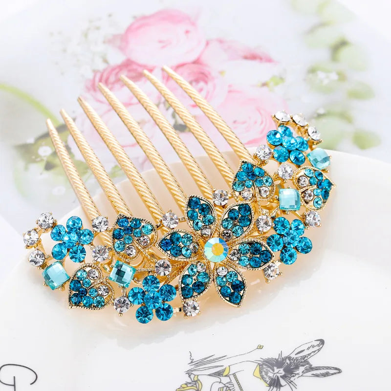 Peigne à cheveux en alliage de strass de luxe, accessoire Vintage élégant, épingle à cheveux fleur en cristal, bâtons pour femmes, accessoires pour cheveux
