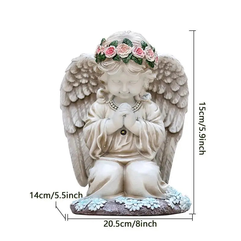 Ange de prière en résine avec lumières solaires, figurine de sculpture étanche, décor de jardin, art de la cour, décorations de cimetière