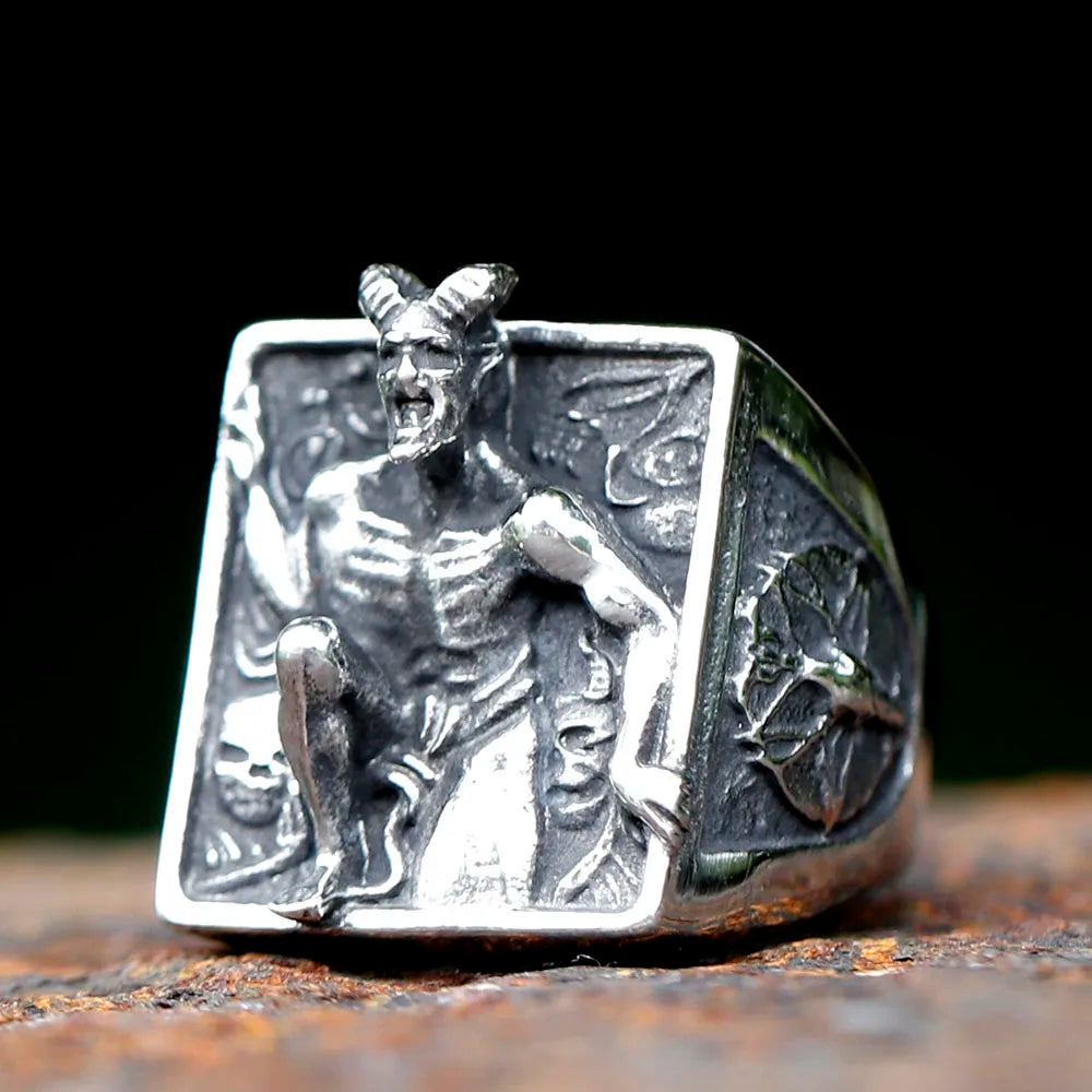 Bagues sataniques pour hommes en acier inoxydable Baphomet tête de chèvre Religion païenne divinité bijoux ange déchu Lucifer livraison gratuite