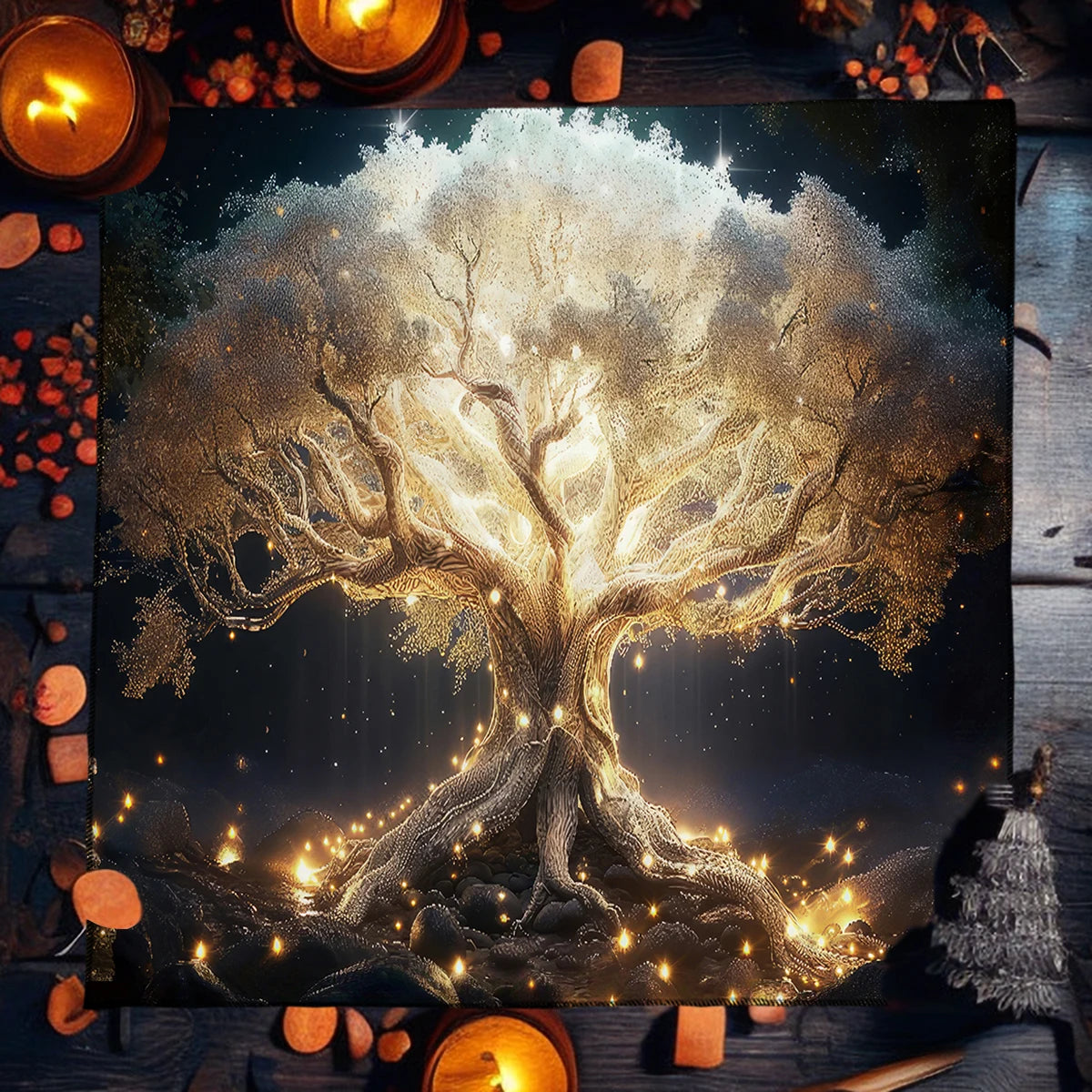 Nappe de carte de Tarot arbre de vie, nappe de plantes de Phase de lune pour Tarot de sorcière Wicca, tissu d'autel, tapis de carte de Divination