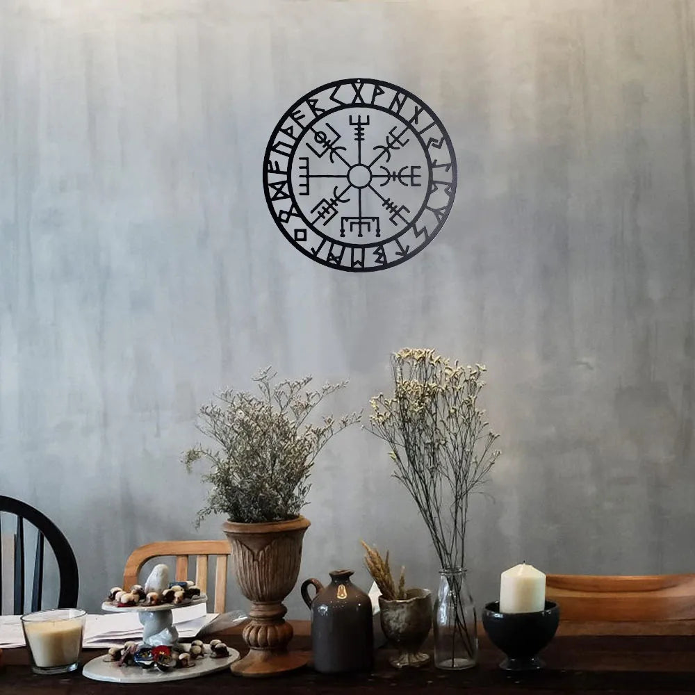 Panneau métallique avec symbole Viking Odin nordique, Plaque découpée noire creuse, pour salle à manger, boutique, maison, décoration murale suspendue