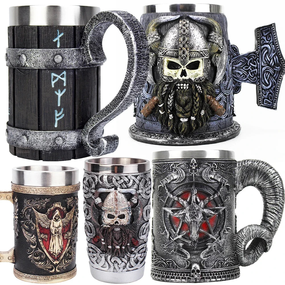 600ML Viking Mug Collection 304 acier inoxydable insérer résine bière Danegeld Tankard café bière tasses tasse Halloween amis cadeau