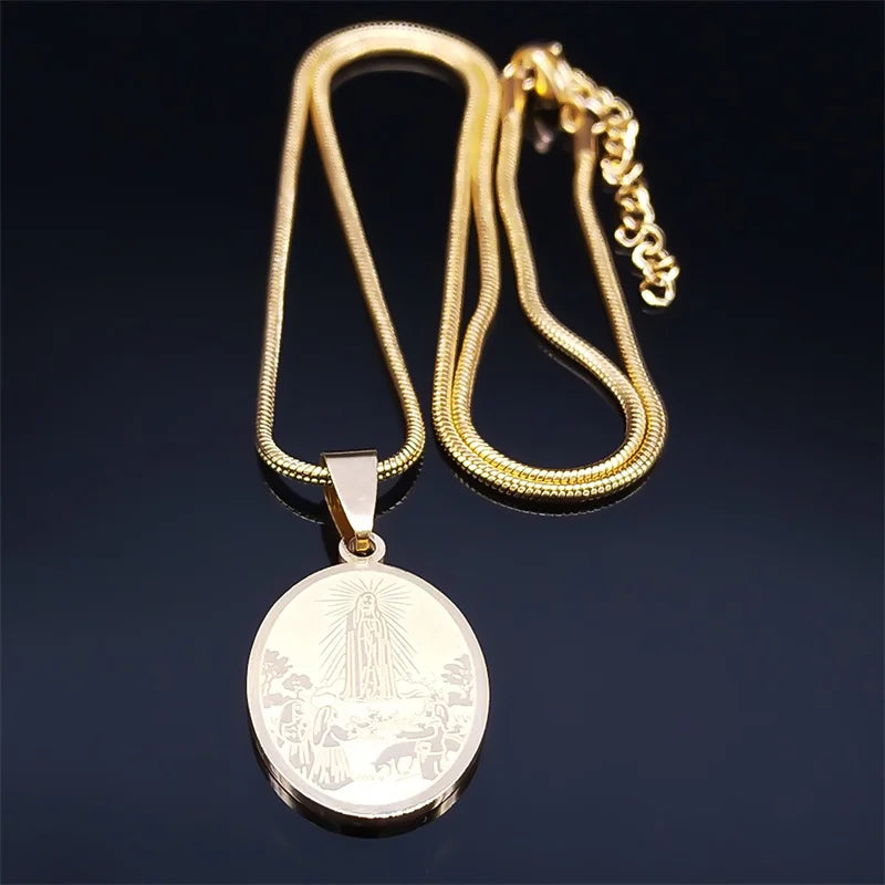 Vierge Marie pendentif croyant collier pour femmes en acier inoxydable religieux catholique clavicule chaîne colliers ras du cou bijoux N2056