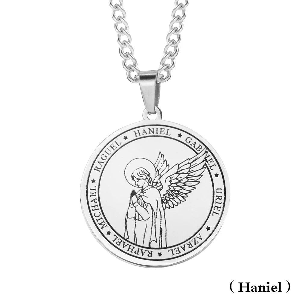 Religieux Azrael Gabriel Raphael Uriel Michael archange aile d'ange médaille en acier inoxydable pendentif collier bijoux