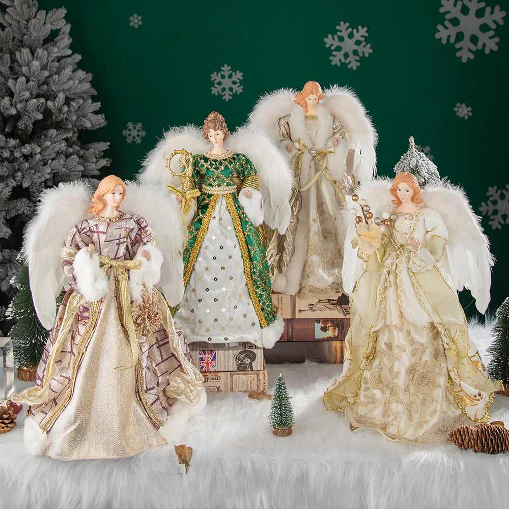Ornements d'ange pour dessus d'arbre de noël, décoration d'arbre de noël en or, décors de noël en or pour jardin, cour, café, décor de bureau