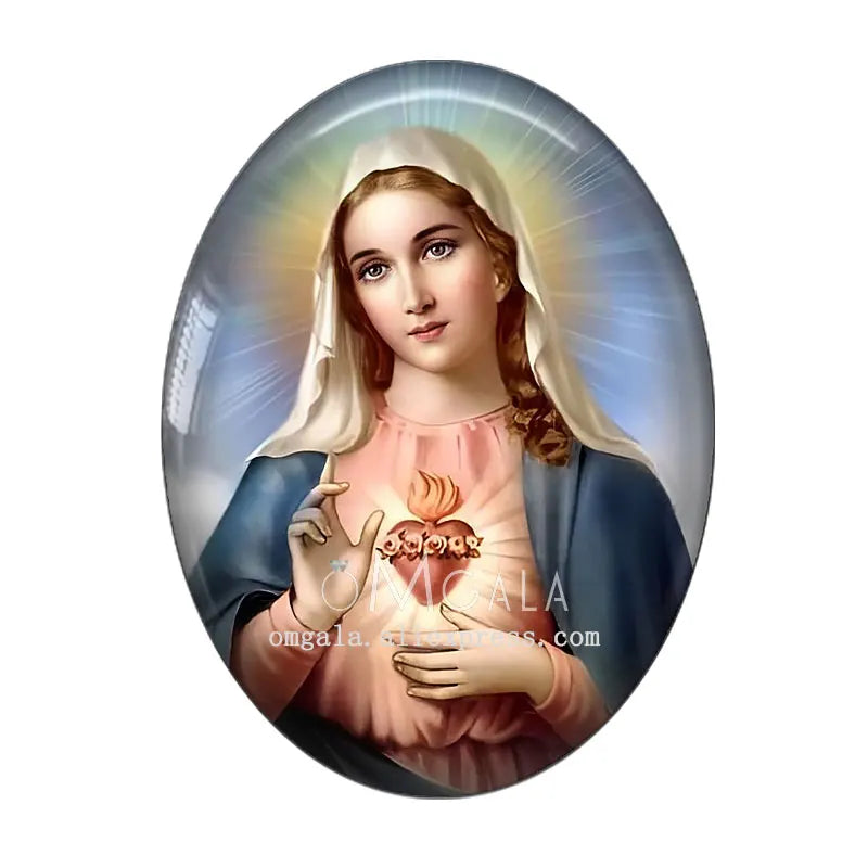 Cabochon Ovale en Verre à Dos pio, 10 Pièces, Motifs Rétro Vierge Marie et Bébé Jésus, 13x18mm/18x25mm/30x40mm