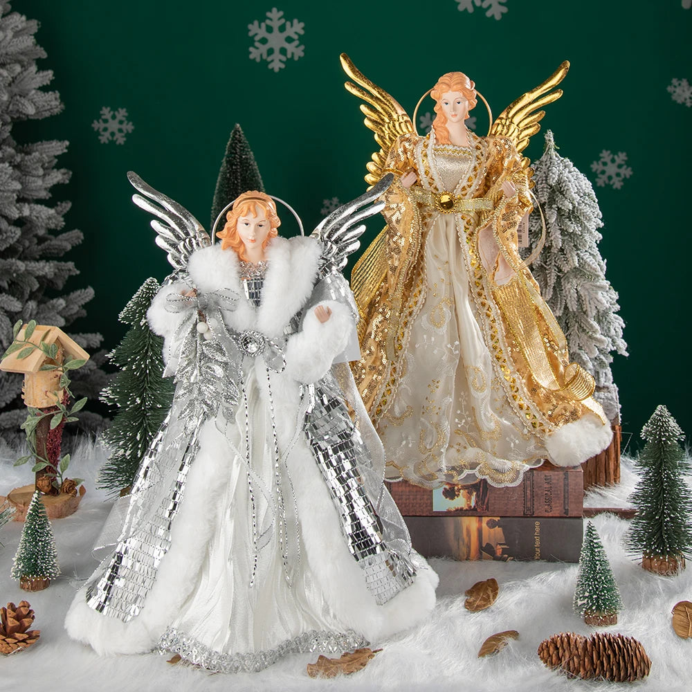 Ornements d'ange pour dessus d'arbre de noël, décoration d'arbre de noël en or, décors de noël en or pour jardin, cour, café, décor de bureau
