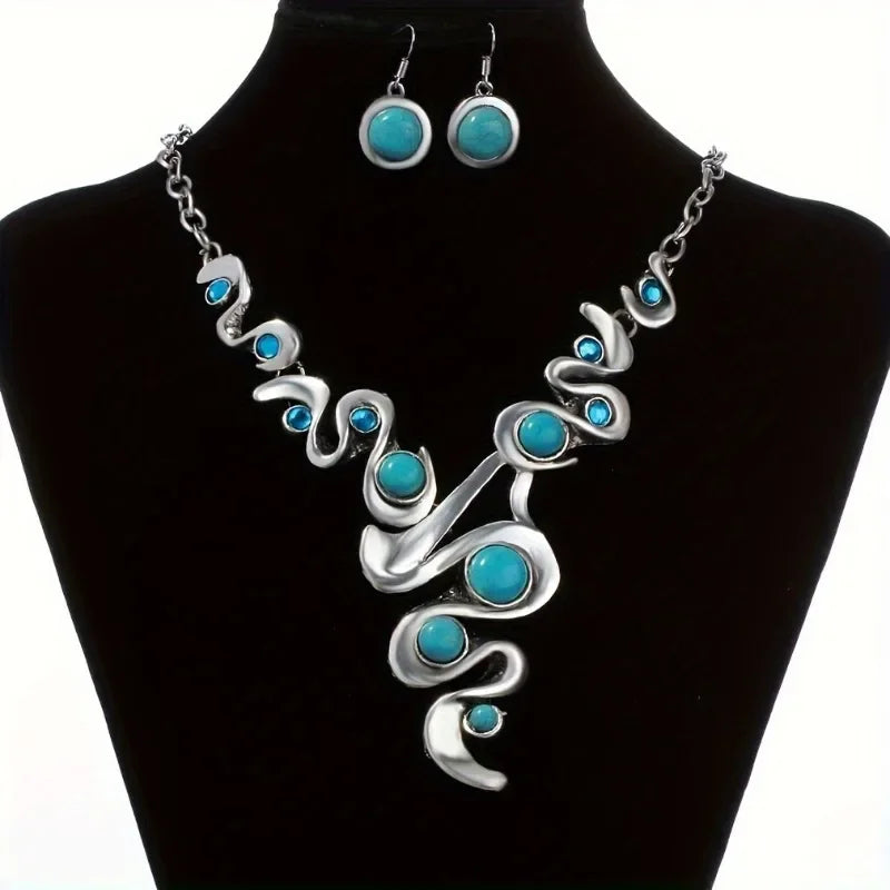 Tendance Vintage 2 pièces/ensemble, ensemble de Style ethnique à la mode, collier et boucles d'oreilles en zircone, ensemble de bijoux de vacances personnalisés bohème