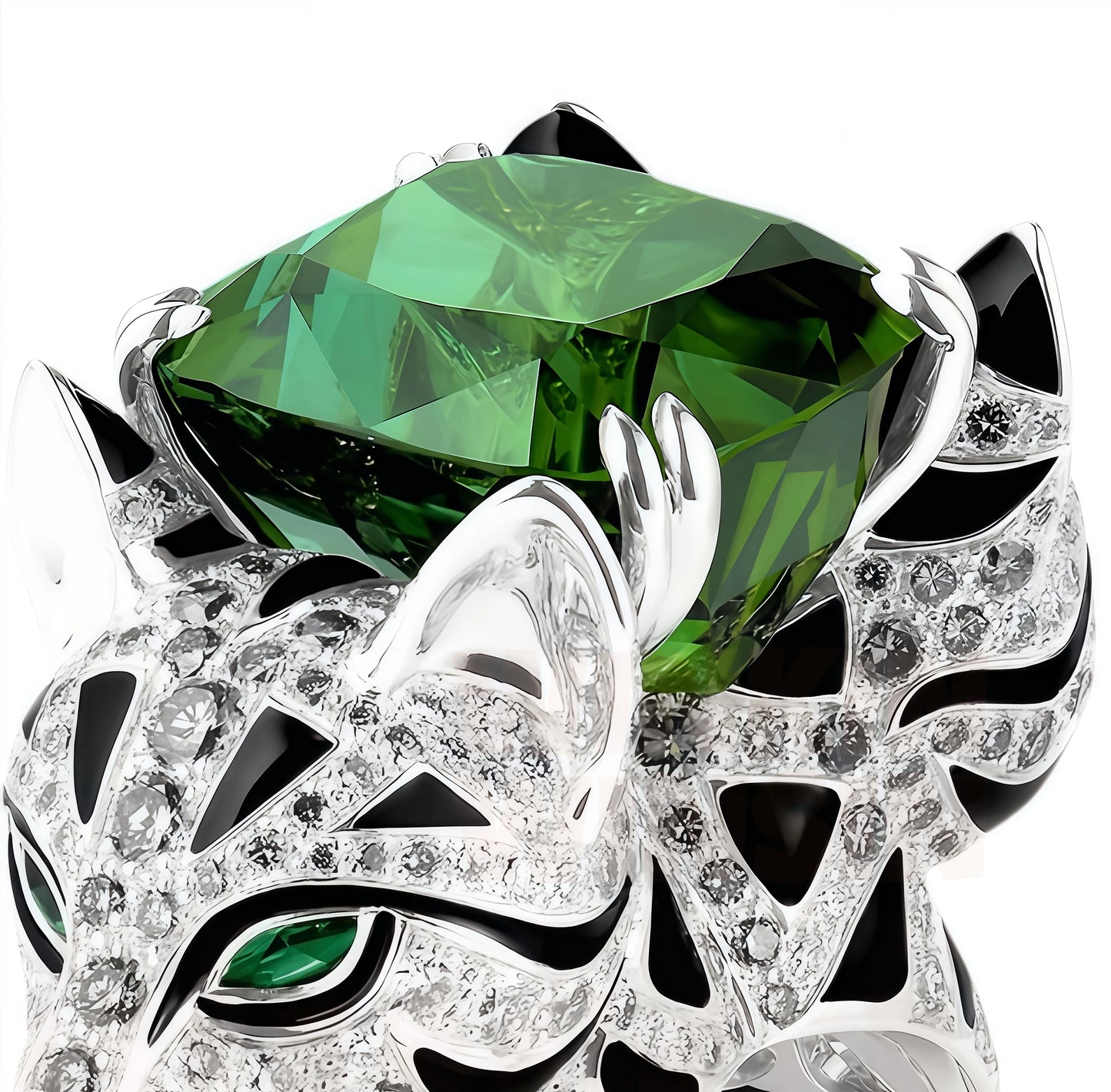 Bague Femme Argent Sterling 925 Émeraude et Diamant Haute Teneur en Carbone Design Léopard Or