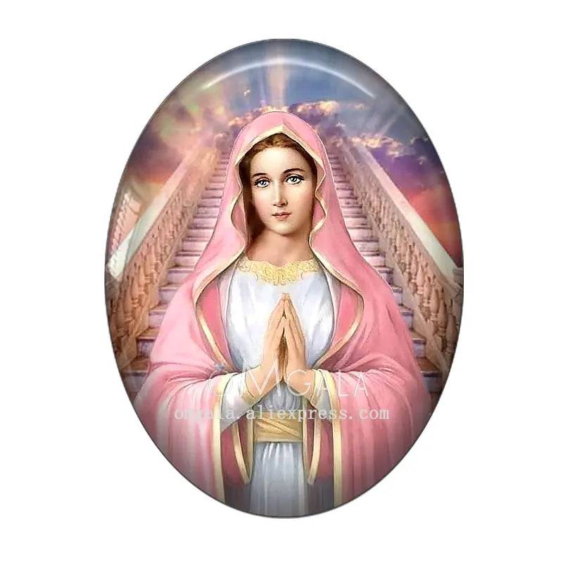 Cabochon Ovale en Verre à Dos pio, 10 Pièces, Motifs Rétro Vierge Marie et Bébé Jésus, 13x18mm/18x25mm/30x40mm