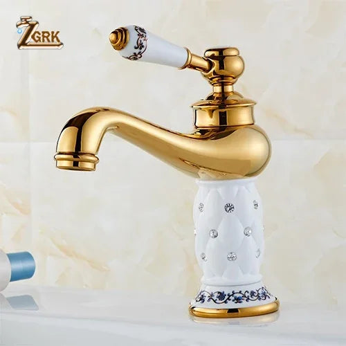 ZGRK robinets de lavabo diamant or robinet de salle de bains mitigeur à poignée unique mélangeur d'eau chaude et froide grue bain robinet mitigeur en laiton