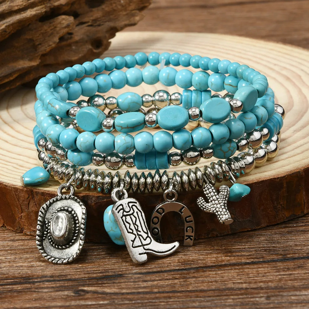 Chapeau de pays occidental tête d'animal feuille plume femmes Bracelets porte-bonheur femmes Bracelets en cuir hommes bracelet en gros bijoux cadeau