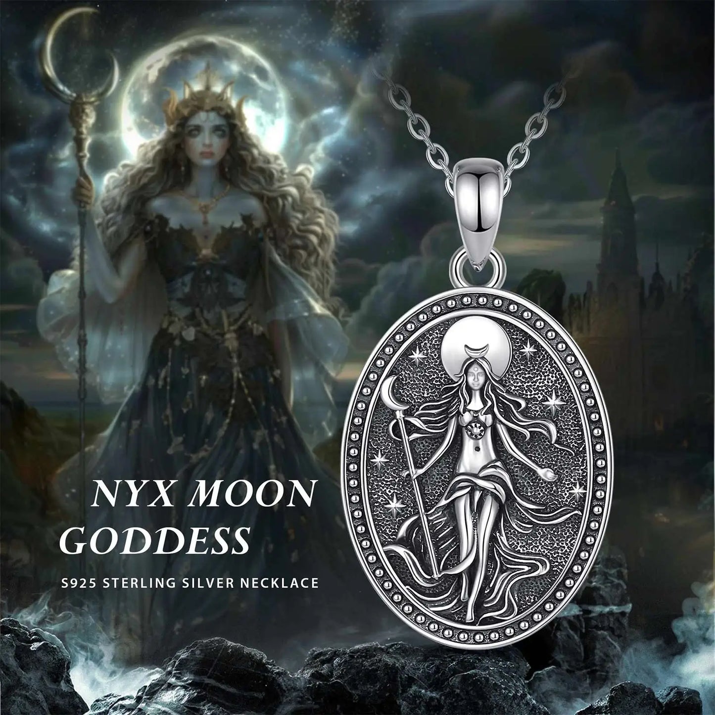 Eudora 925 argent Sterling NYX lune déesse collier Wicca païen amulette pendentif hellenique bijoux beau cadeau pour femmes hommes
