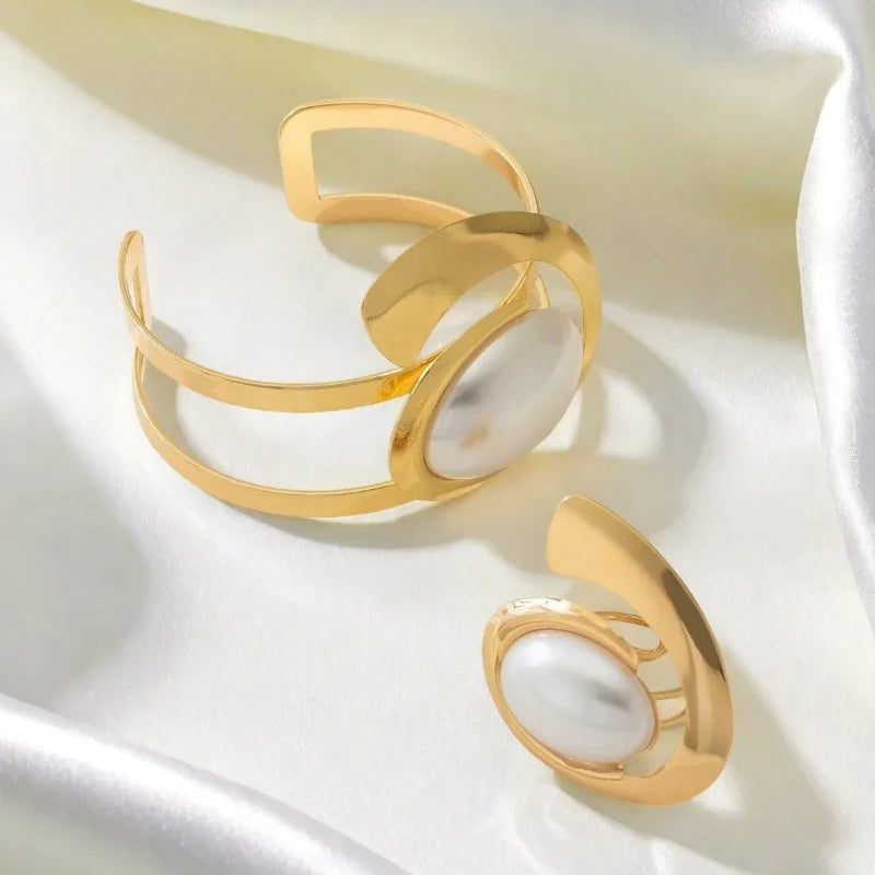 Ensemble de bagues et Bracelets en spirale de perles exagérées pour femmes et filles, bijoux de personnalité géométrique à la mode, cadeau de fête de vacances OL S247