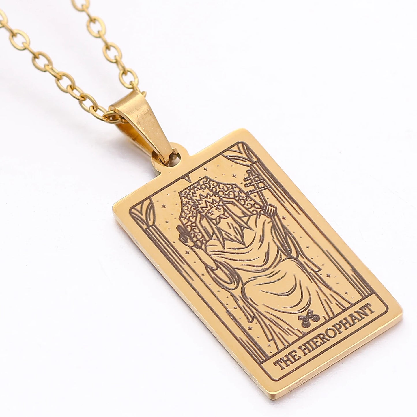 Collier de carte de Tarot en acier inoxydable, amulette porte-bonheur, bijoux ras du cou pour femmes, pendentif magicien/étoile/lune/soleil, vente en gros