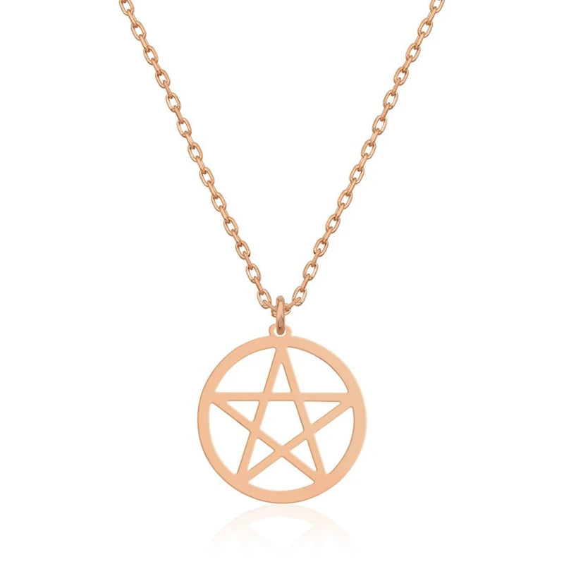 Collier Pentacle étoile pour femmes, bijoux en acier inoxydable, pendentif géométrique minimaliste, ras du cou