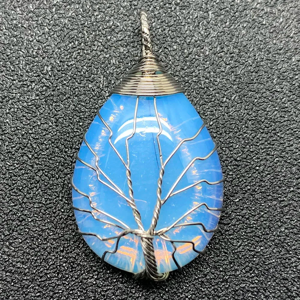 Pendentif en pierre naturelle pour femme, breloques en cristal, arbre de vie fait à la main, goutte d'eau, bijoux de déclaration, cadeau de bricolage, mode