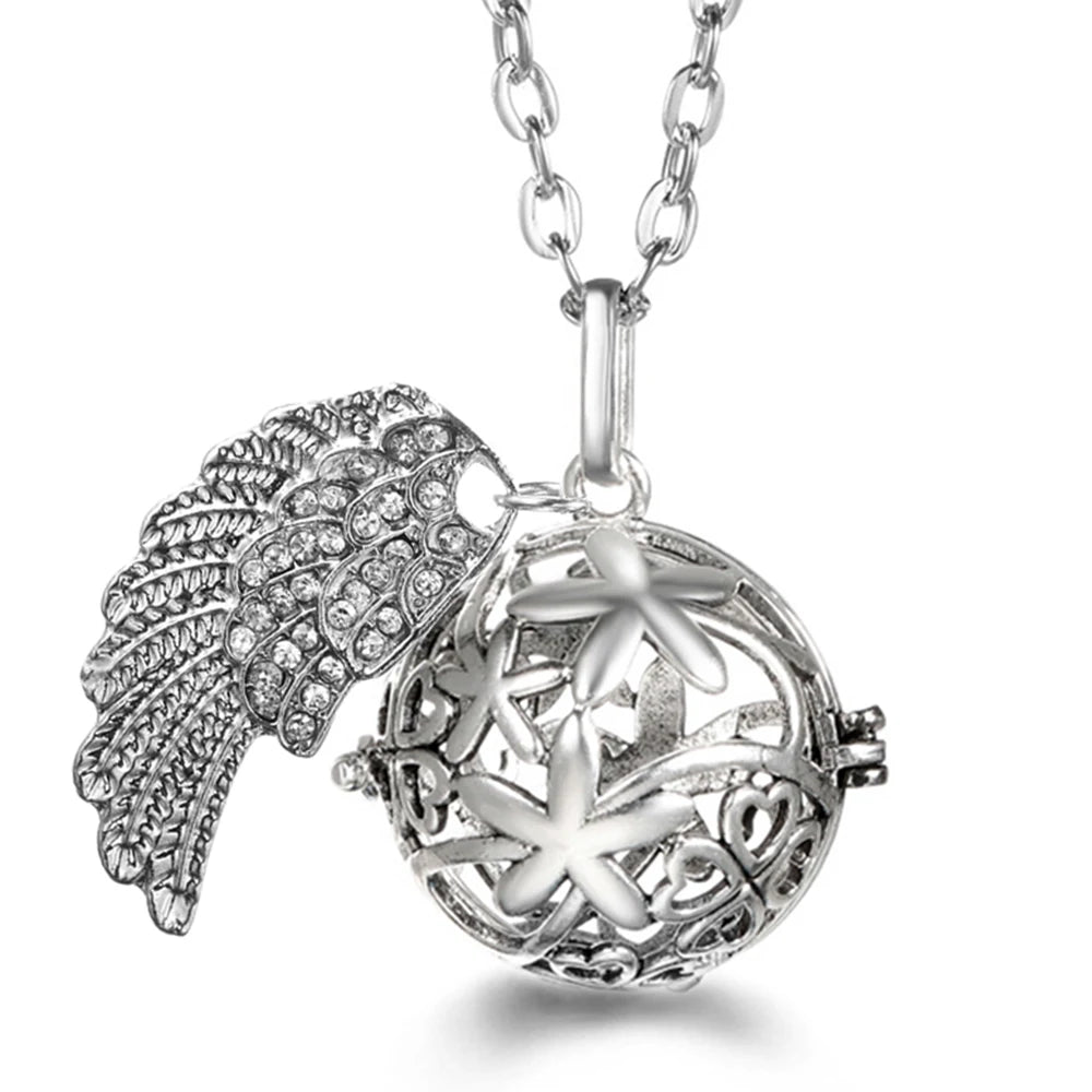Collier Bola Mexique avec ailes d'ange, arbre de vie – diffuseur d'huile essentielle aromathérapie, pendentif parfumé pour femme, idée cadeau raffinée.