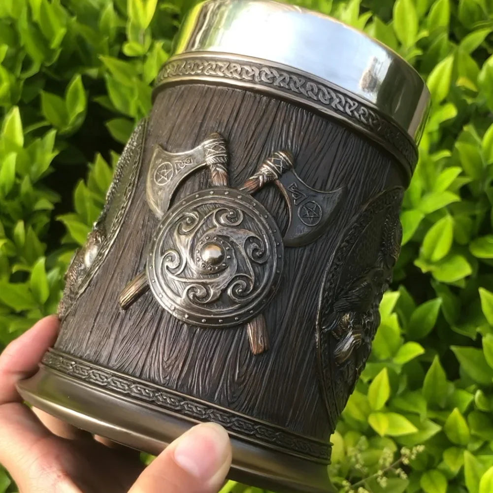 Tasse à bière de la mythologie médiévale de 600ml, tasse Viking Vintage, grande capacité, tasse à café rétro, tasse d'eau, tasse en résine et acier inoxydable