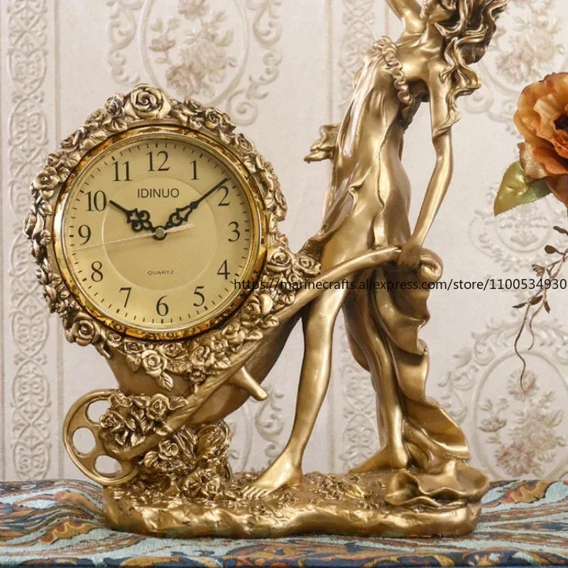 Horloge à pendule artistique européenne, ornements de montre, horloge de bureau, maison, salon, décorations de meuble TV