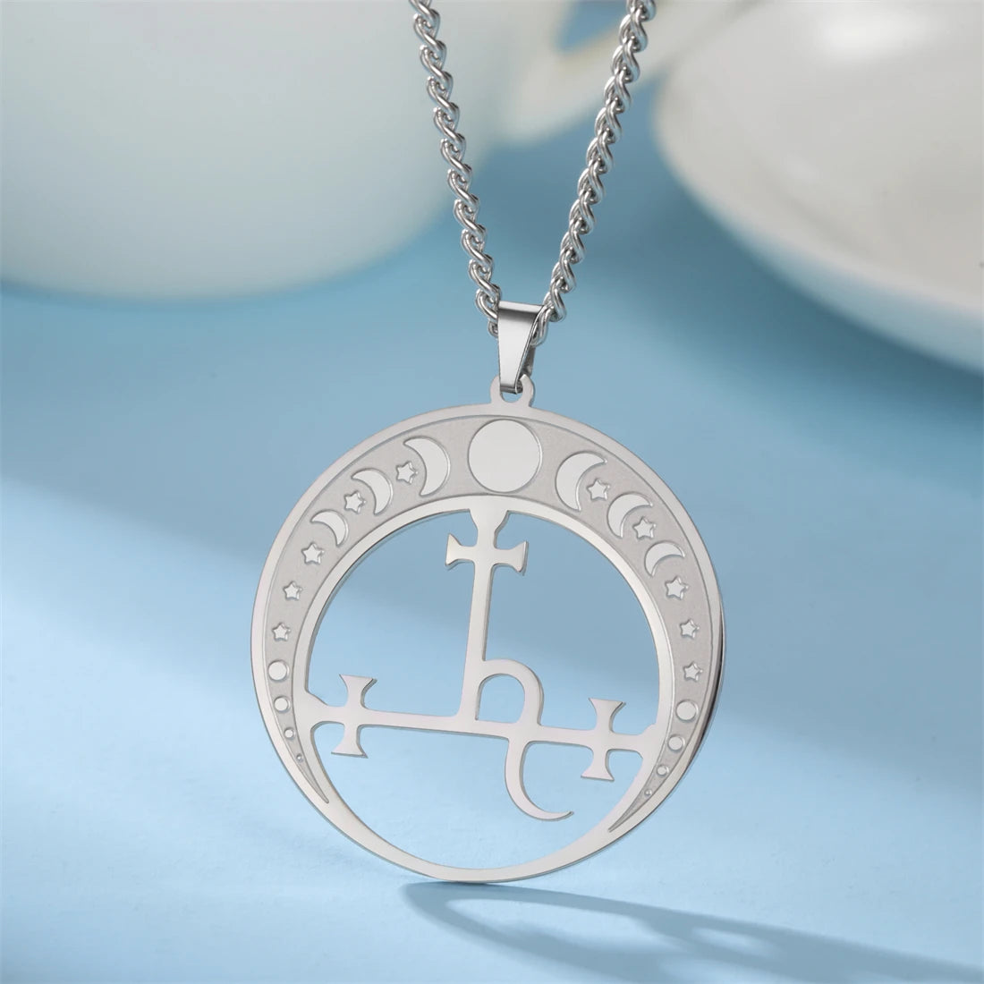 EUEAVAN Lilith démon sceau collier en acier inoxydable Vintage Satan saomon symbole pendentif tour de cou amulette bijoux cadeau en gros