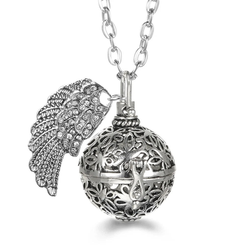 Collier Bola Mexique avec ailes d'ange, arbre de vie – diffuseur d'huile essentielle aromathérapie, pendentif parfumé pour femme, idée cadeau raffinée.