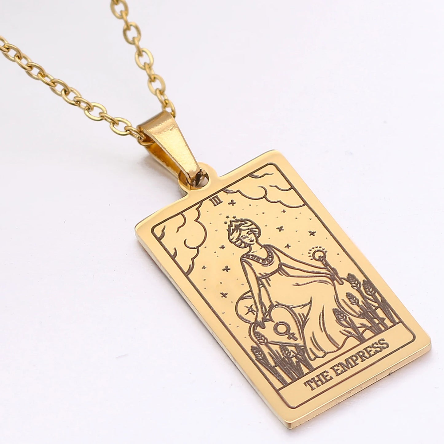 Collier de carte de Tarot en acier inoxydable, amulette porte-bonheur, bijoux ras du cou pour femmes, pendentif magicien/étoile/lune/soleil, vente en gros