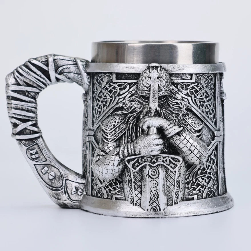 Valhalla Viking acier inoxydable nordique Viking baril Dragon bateau guerrier corne crâne bière tasse Tankard Stein tasse 400 ml