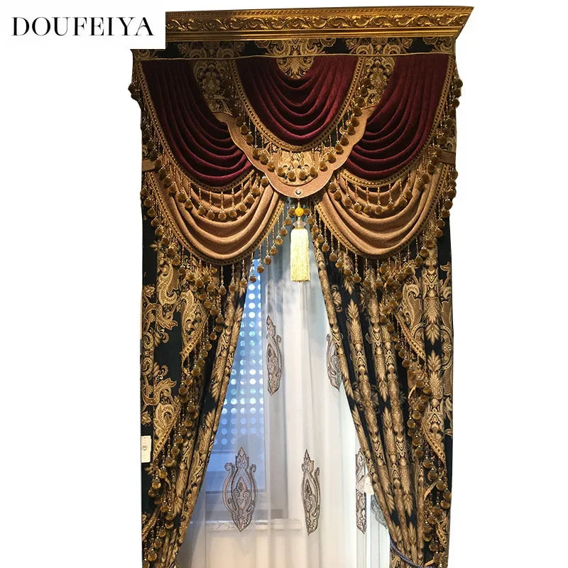 Palace Optics-Rideaux occultants brodés en chenille, cantonnière de fenêtre, tulle de luxe, salon, chambre à coucher, villa élégante, européenne